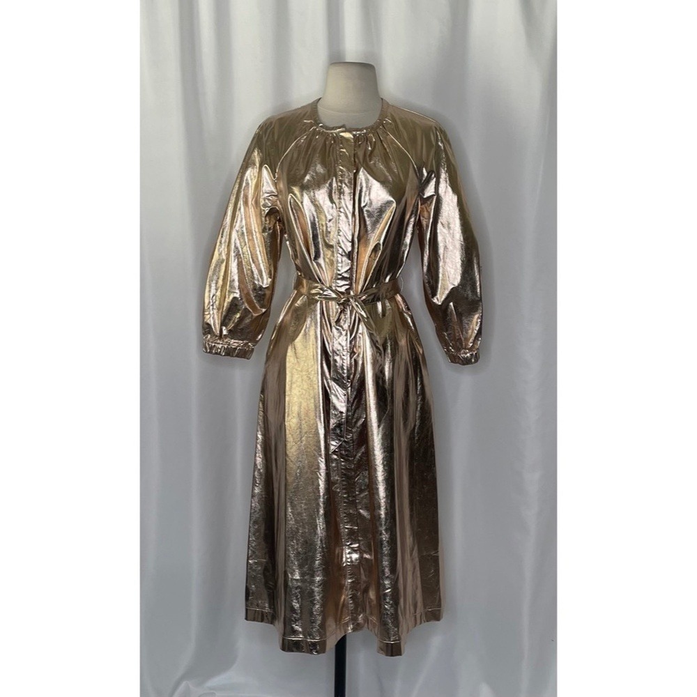 NWT!! Anthropologie MARE MARE Shine Faux‎ Leather Shirt Dress Pearl Metallic XS - Picture 3 of 15